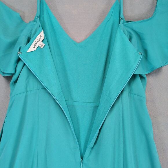 Davi & Dani Sz L Flutter Sleeve Teal Maxi Babydoll Dress HoCo Beachy Sleeveless - Picture 4 of 6